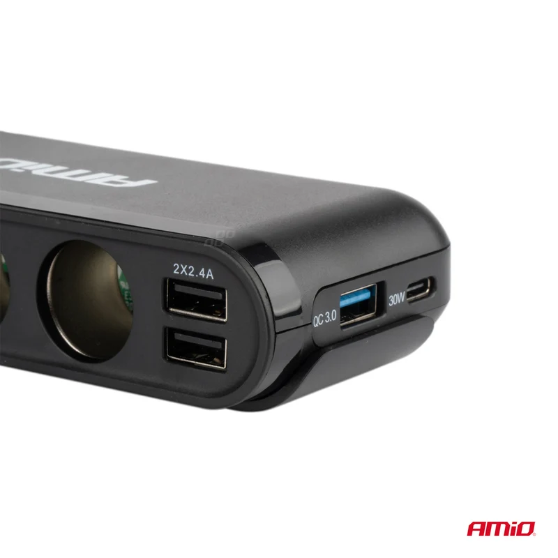 MULTIPRISE ALLUME-CIGARE 3 PRISES + 3 USB-A DONT 1 USB 3.0 + USB-C AVEC VOLTMÈTRE