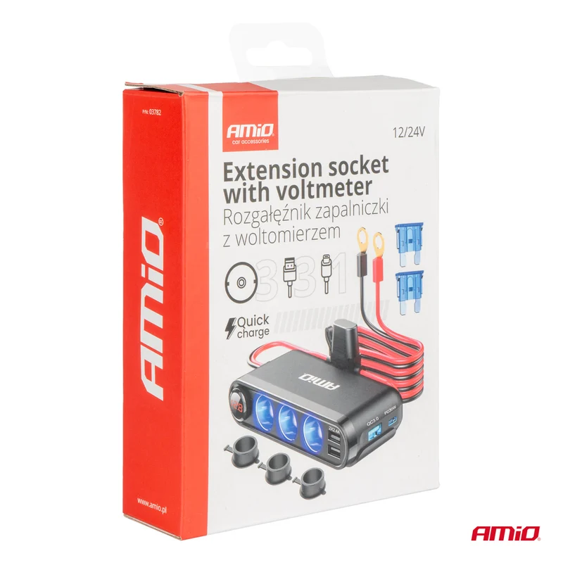 MULTIPRISE ALLUME-CIGARE 3 PRISES + 3 USB-A DONT 1 USB 3.0 + USB-C AVEC VOLTMÈTRE