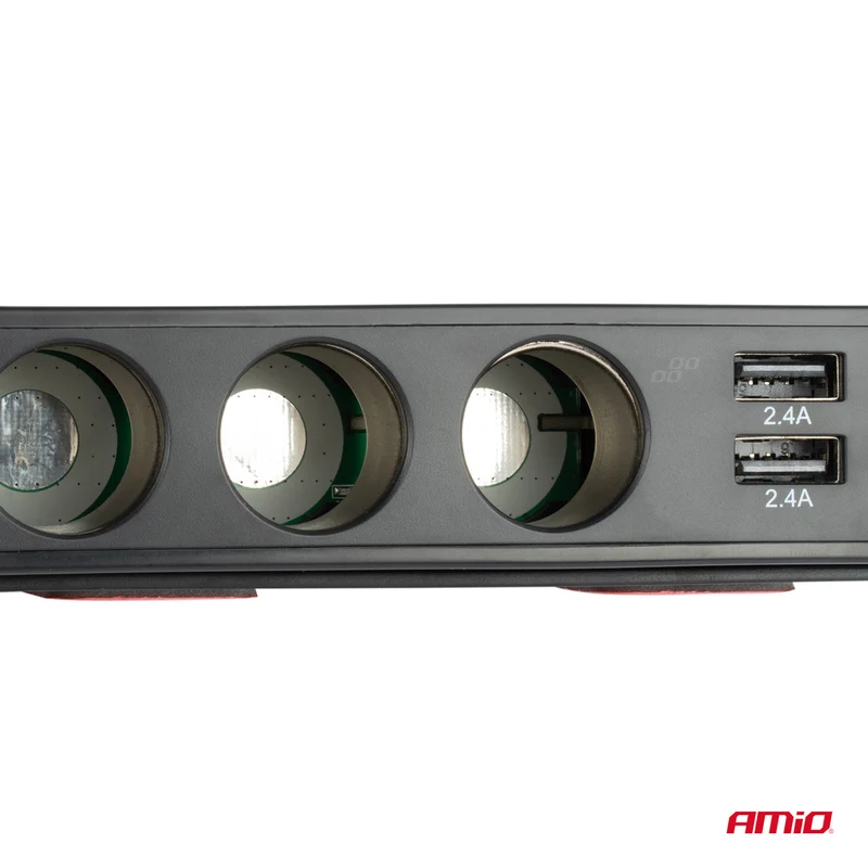RALLONGE AVEC VOLTMETRE DE PRISE ALLUME-CIGARE TRIPLE + 2XUSB + CHARGE RAPIDE + USB-C AVEC VOLTMÈTRE