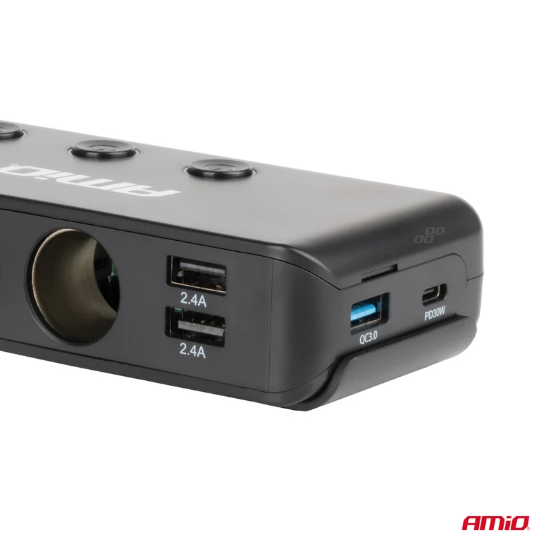 RALLONGE AVEC VOLTMETRE DE PRISE ALLUME-CIGARE TRIPLE + 2XUSB + CHARGE RAPIDE + USB-C AVEC VOLTMÈTRE
