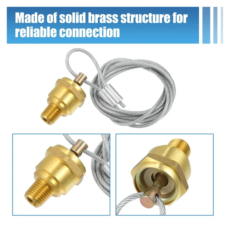 2 Pair Manual Air Tank Drain Valve Plug 1/4 NPT With 60 Inch Cable For Big Rigs Heavy Haulers And Navistar Dump Trucks OEM Replacement Swaps Reservoir Bleeder Valve Kit 12105 N3613AD VMRS 013010192