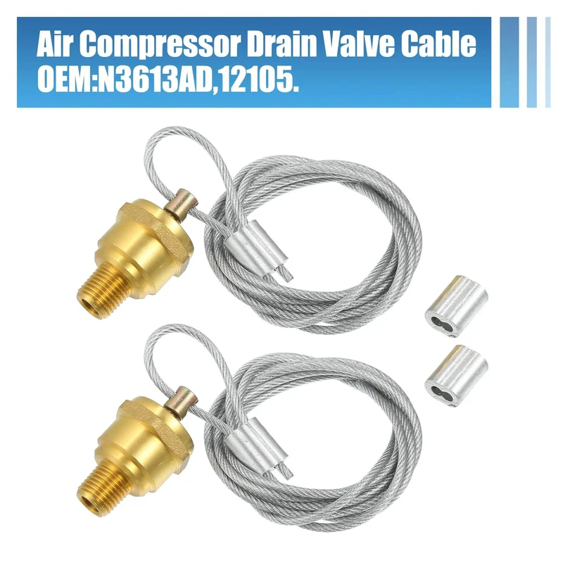 2 Pair Manual Air Tank Drain Valve Plug 1/4 NPT With 60 Inch Cable For Big Rigs Heavy Haulers And Navistar Dump Trucks OEM Replacement Swaps Reservoir Bleeder Valve Kit 12105 N3613AD VMRS 013010192