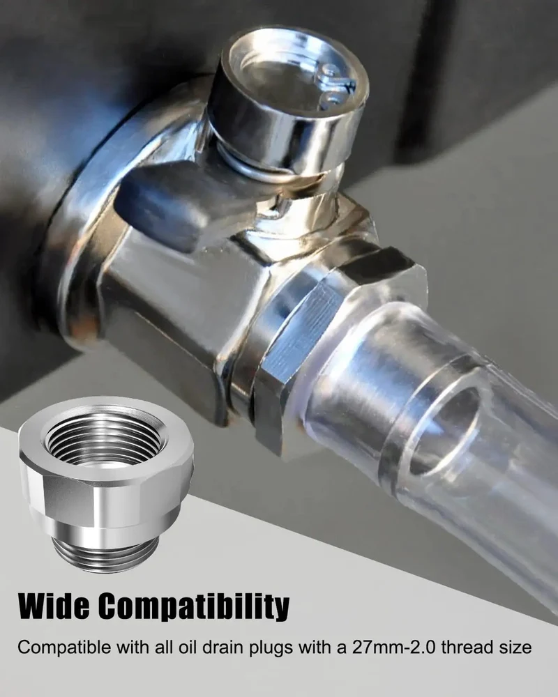 Heavy Duty Steel Oil Drain Valve Adapter With 27mm X 2.0 Thread For Cars Trucks And Generators Extends Recessed Pans Plug And Play Setup Bulletproof Leak Seal Quick Drain Kit