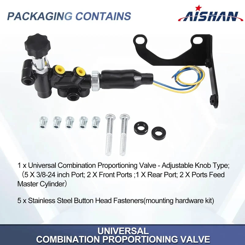 Universal Adjustable Proportioning Valve Kit With Easy Turn Knob For Master Cylinder 260-13190 260-11179 Heavy Duty Aftermarket Brake System Upgrade Crank That Stopping Power For Trucks
