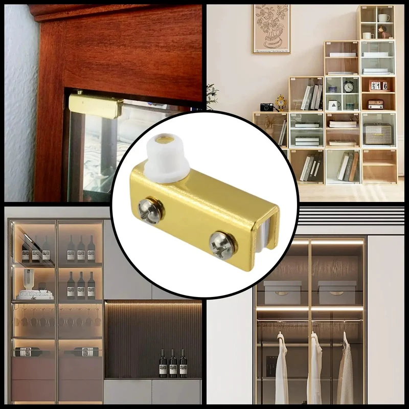 Killer Gold Glass Door Pivot Hinge Eight Piece Kit For Cabinet And Showcase Display Featuring Slick Clamp Design And Hassle Free Zero Drill Setup For Four To Six Millimeter Glass Panels