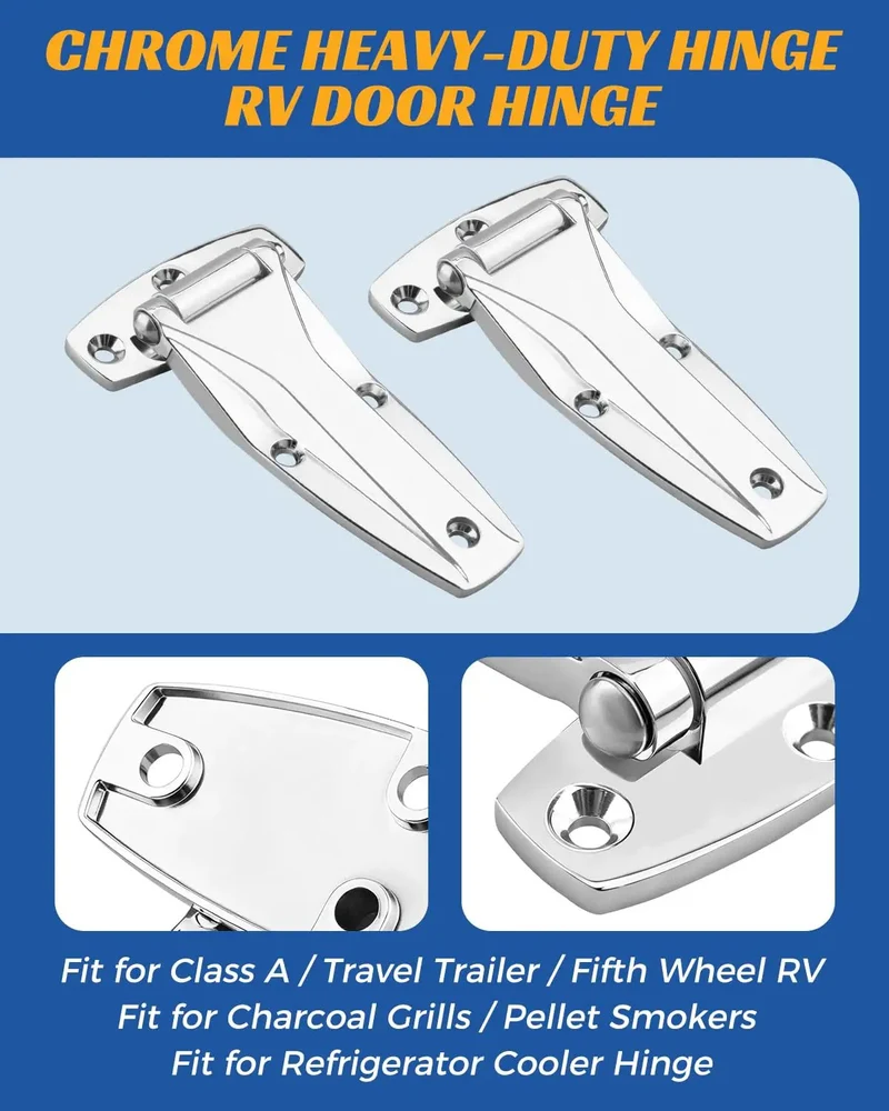 Rock Solid Heavy Duty Chrome Hinge 2 Pack Zinc Alloy RV Door Hardware For Class A Travel Trailers And Fifth Wheels Built Tough For BBQ Grills Smokers And Coolers Straight Up Corrosion Resistant