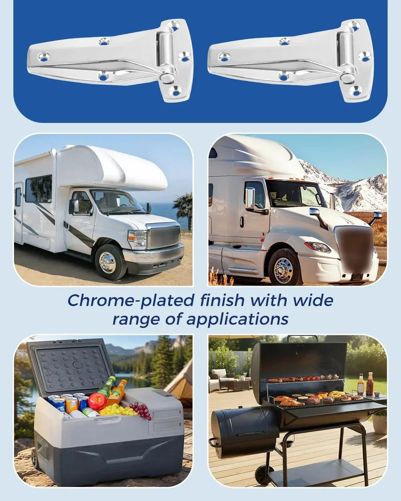 Rock Solid Heavy Duty Chrome Hinge 2 Pack Zinc Alloy RV Door Hardware For Class A Travel Trailers And Fifth Wheels Built Tough For BBQ Grills Smokers And Coolers Straight Up Corrosion Resistant