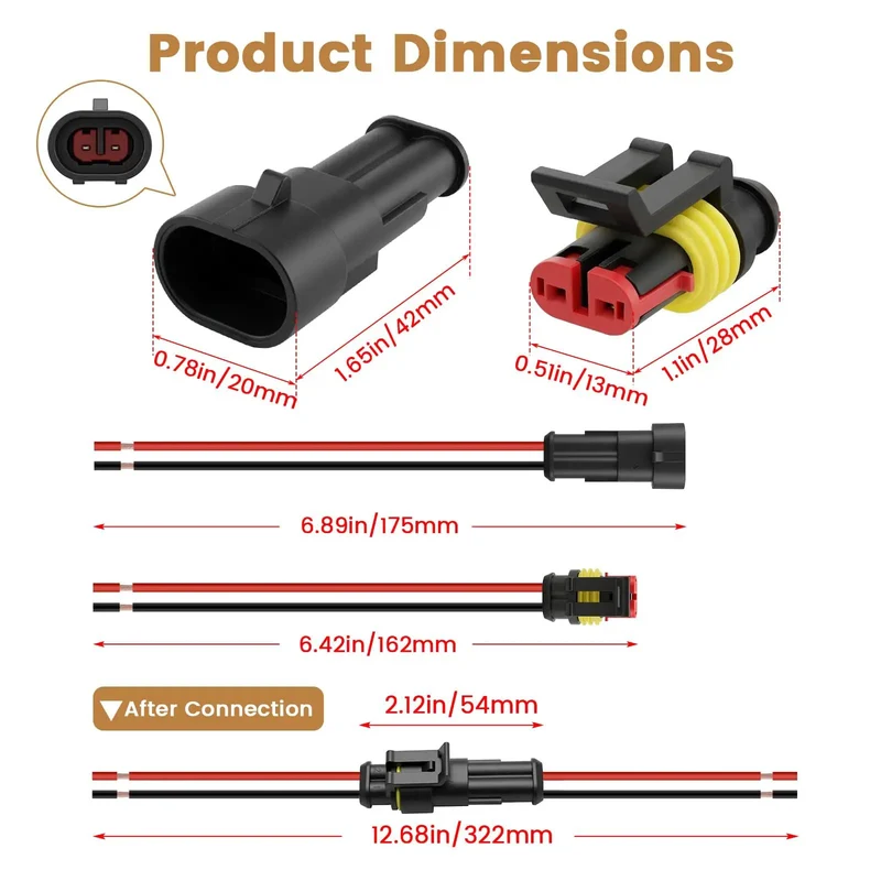 Heavy Duty 2 Pin Waterproof Wire Connector Set With 15 Cm Copper Leads And Heat Shrink Tubing Plug And Play Slick Sealed Ends No Fuss Setup For Automotive Light Upgrades And Quick Diy Fixes You Can Trust