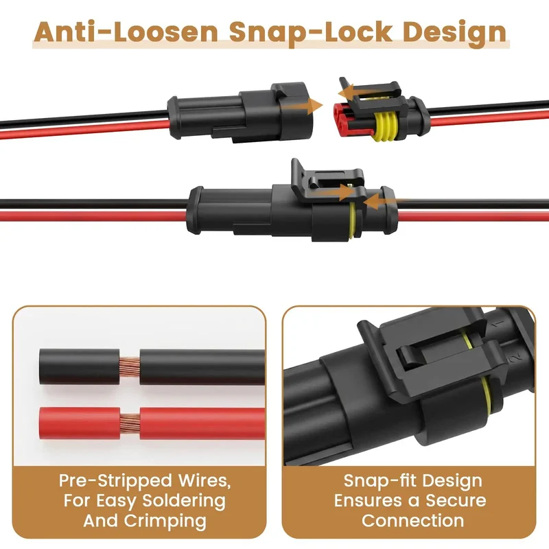 Heavy Duty 2 Pin Waterproof Wire Connector Set With 15 Cm Copper Leads And Heat Shrink Tubing Plug And Play Slick Sealed Ends No Fuss Setup For Automotive Light Upgrades And Quick Diy Fixes You Can Trust