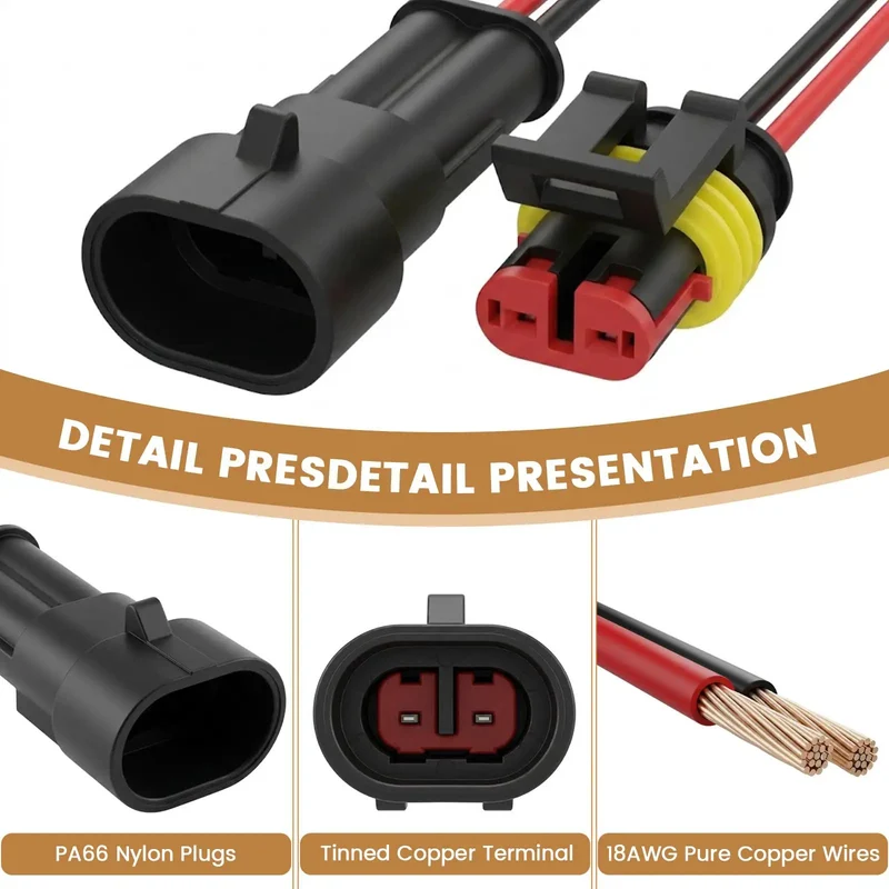 Heavy Duty 2 Pin Waterproof Wire Connector Set With 15 Cm Copper Leads And Heat Shrink Tubing Plug And Play Slick Sealed Ends No Fuss Setup For Automotive Light Upgrades And Quick Diy Fixes You Can Trust