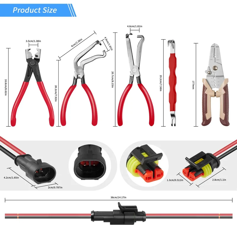 Heavy Duty 11 Piece Electrical Disconnect Pliers And Wire Stripper Kit With Hose Clamp Tool And Six 2 Pin Connector Sets For Straight Up Auto Wiring Jobs And Quick Fixes