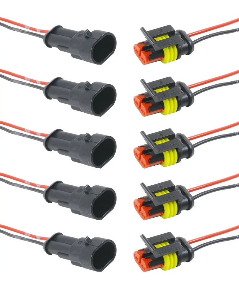 Rock-Solid Waterproof Electrical Auto Wire Connectors 2-Pin Plug-In Terminals Tough Nylon Brass Pins Dustproof Rubber Seal For Car Truck Boat Motorcycle Quick Hook Up 10 Count