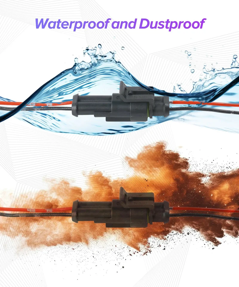 Rock-Solid Waterproof Electrical Auto Wire Connectors 2-Pin Plug-In Terminals Tough Nylon Brass Pins Dustproof Rubber Seal For Car Truck Boat Motorcycle Quick Hook Up 10 Count