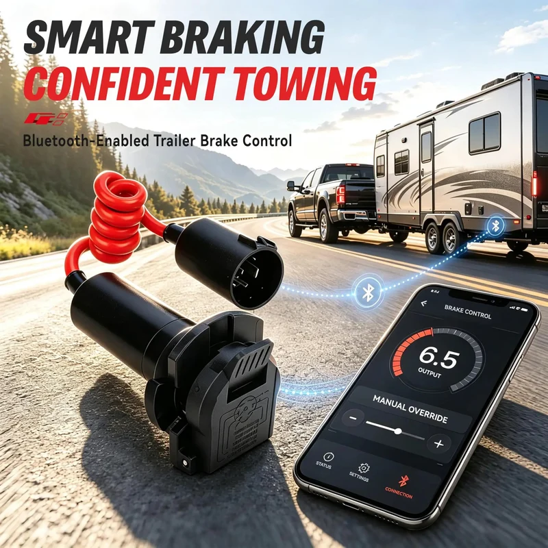 Wireless Bluetooth Trailer Brake Controller With 7 Pin Connector Plug That Lets You Dial In Braking Sensitivity On Your Smartphone For Heavy Hauls And Stress Free Road Trips