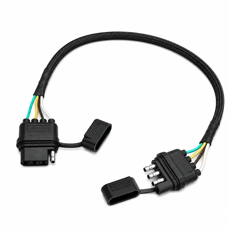 24 Inch 18AWG 4 Pin Trailer Wire Extension And 4 Way Flat Wiring Harness With Dust Cover Straight Up Pure Copper 4 Prong Light Plug Connector For Car RV Campers And Truck Towing Hella Durable Gear Zero Hassle Hook Up