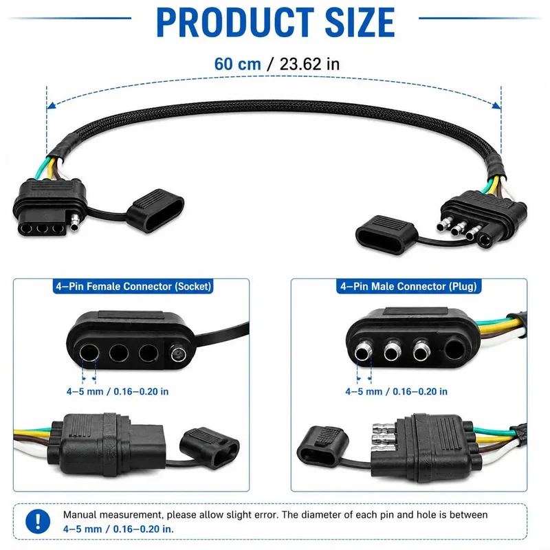 24 Inch 18AWG 4 Pin Trailer Wire Extension And 4 Way Flat Wiring Harness With Dust Cover Straight Up Pure Copper 4 Prong Light Plug Connector For Car RV Campers And Truck Towing Hella Durable Gear Zero Hassle Hook Up