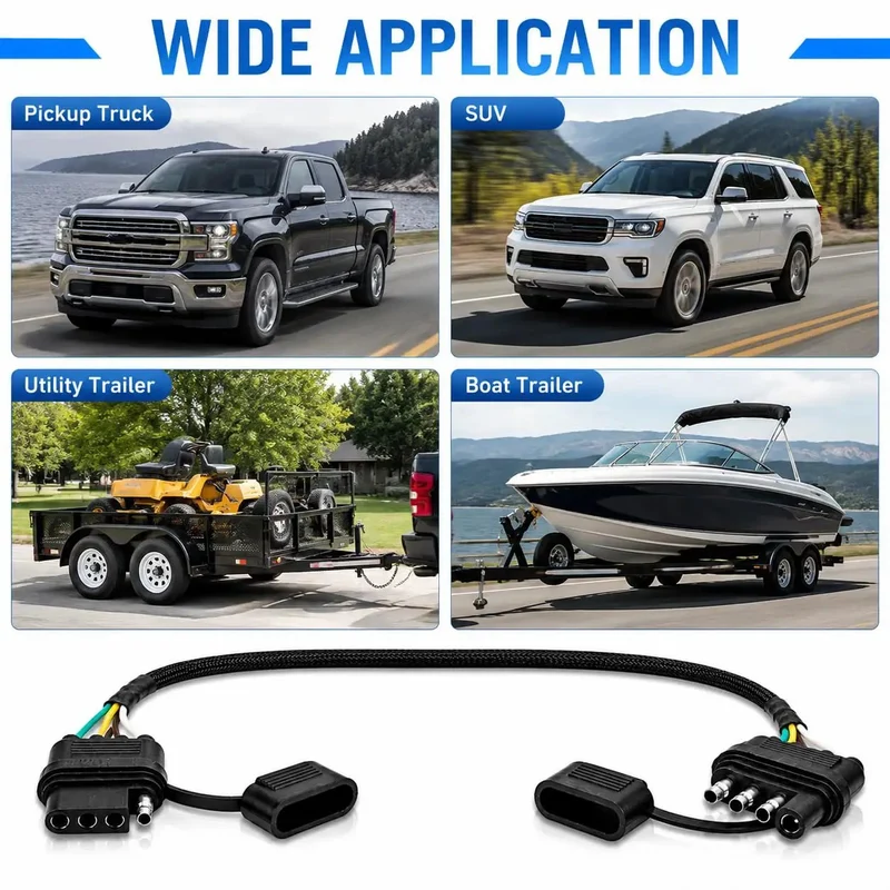 24 Inch 18AWG 4 Pin Trailer Wire Extension And 4 Way Flat Wiring Harness With Dust Cover Straight Up Pure Copper 4 Prong Light Plug Connector For Car RV Campers And Truck Towing Hella Durable Gear Zero Hassle Hook Up