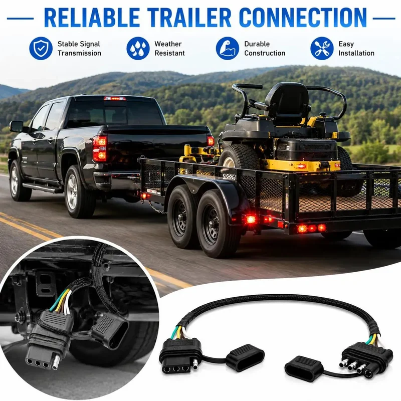 24 Inch 18AWG 4 Pin Trailer Wire Extension And 4 Way Flat Wiring Harness With Dust Cover Straight Up Pure Copper 4 Prong Light Plug Connector For Car RV Campers And Truck Towing Hella Durable Gear Zero Hassle Hook Up