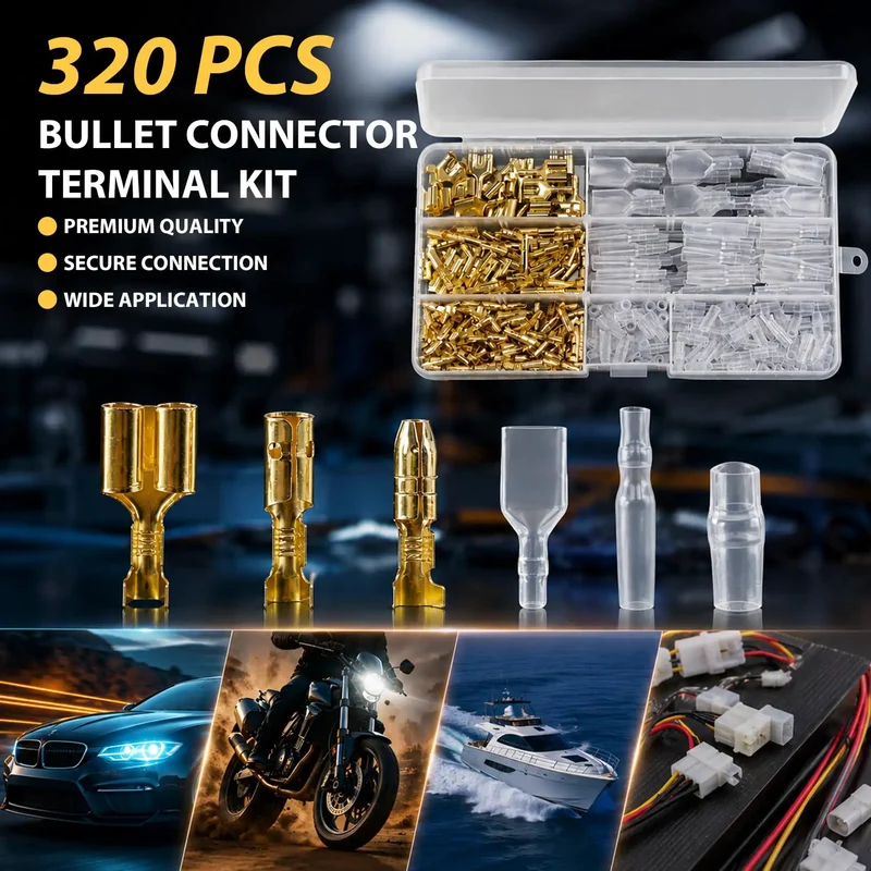 Badass 320 Piece Double Bullet Wire Connectors With Heat Resistant Nylon Sleeves 3.5Mm And 3.9Mm Male Female Brass Crimp Terminals For Smooth Car Wiring Harnesses And Electrical Mods