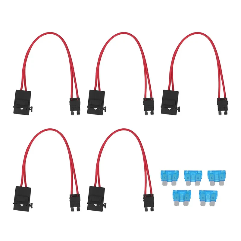 Heavy Duty Mini Blade Fuse Connector Holder 5 Pack 20 Amp Atm With 16 Awg Wire Extension Slick Grip Tight Fit For Rugged Auto Electrical Fixes Professional Grade Vehicle Wiring Kit Straight Up Reliable Performance