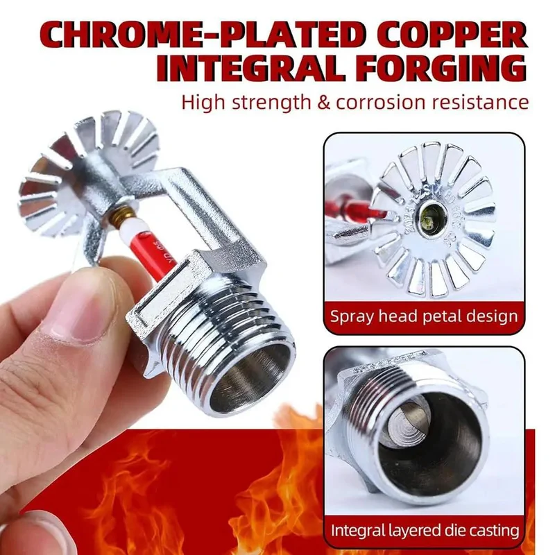 Straight Up Heavy Duty Six Pack Copper Chrome Fire Sprinkler Heads 1/2 Inch NPT Pendent Style Automatic K80 Fast Response System Built Tough For Killer Emergency Protection At 155 Degrees Fahrenheit