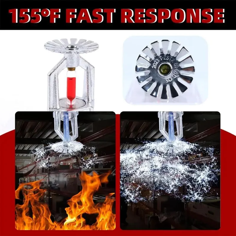 Straight Up Heavy Duty Six Pack Copper Chrome Fire Sprinkler Heads 1/2 Inch NPT Pendent Style Automatic K80 Fast Response System Built Tough For Killer Emergency Protection At 155 Degrees Fahrenheit