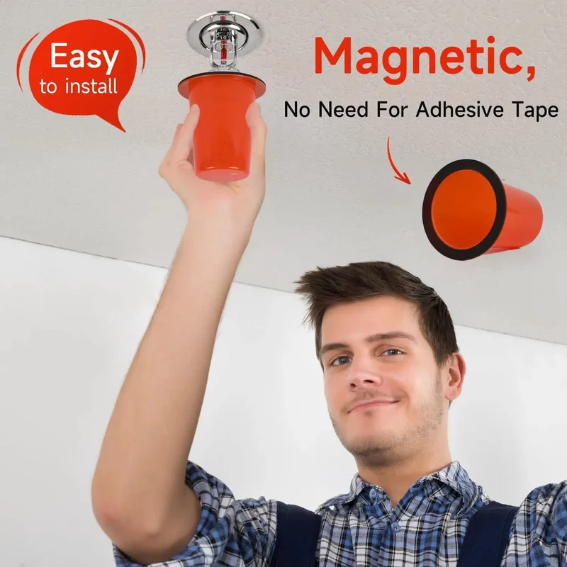 15 Pack Fire Sprinkler Covers With Super Strong Magnet Orange Paint Protection Caps Hella Quick Install For Painting Ceilings Removes In Seconds No Tape Residue Fits 3 Inch Depth Kickass DIY Solution.