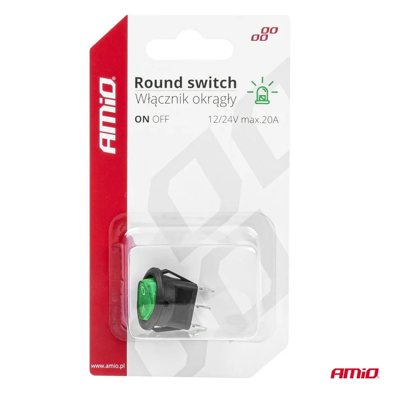 INTERRUPTEUR ROND AVEC LUMIERE VERTE 12/24V 20A ON/OFF AMIO