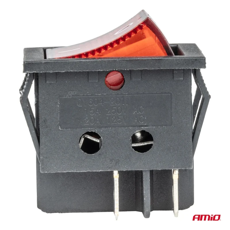 INTERRUPTEUR RECTANGULAIRE 12V/230V (AVEC LUMIERE ROUGE) BU02 AMIO