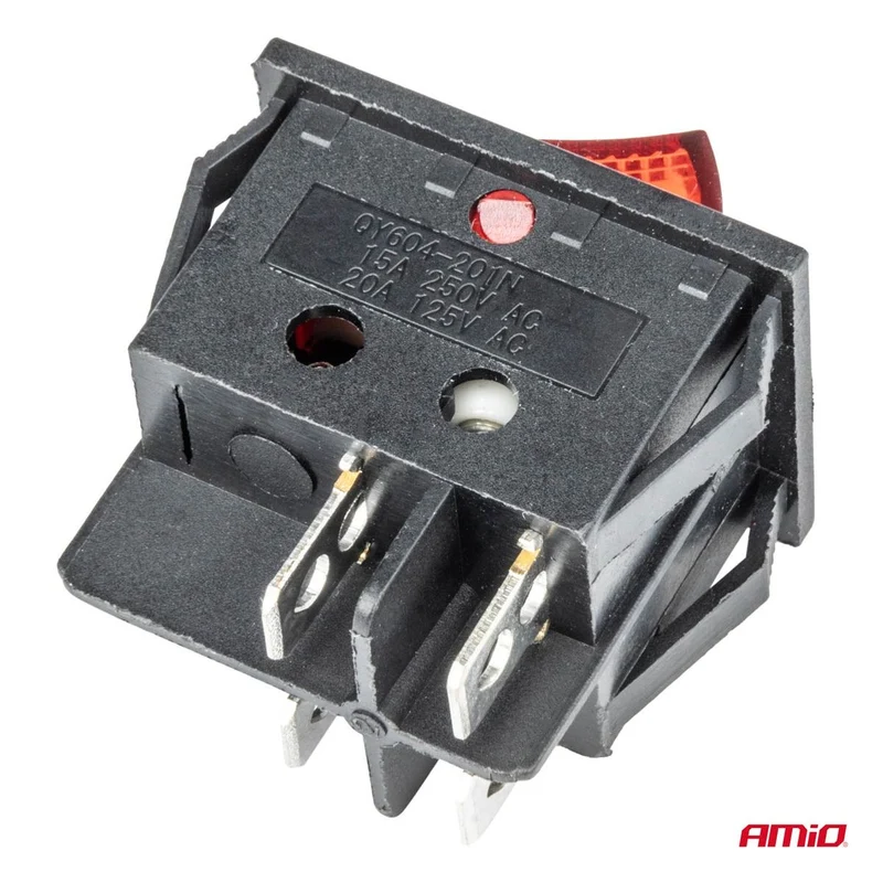 INTERRUPTEUR RECTANGULAIRE 12V/230V (AVEC LUMIERE ROUGE) BU02 AMIO