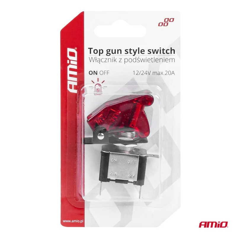 INTERRUPTEUR TOP GUN STYLE ROUGE (ILLUMINÉ) 12/24V 20A ON/OFF AMIO