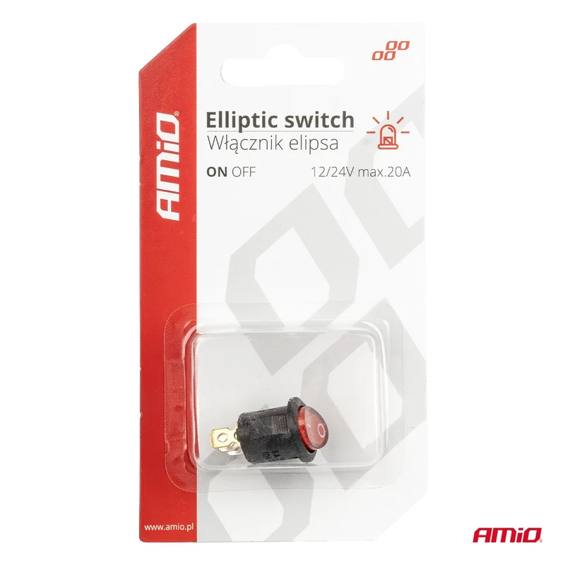 INTERRUPTEUR ELLIPTIQUE 12V/230V (AVEC LUMIERE ROUGE) AMIO