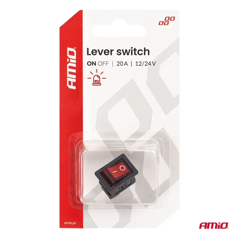 INTERRUPTEUR A LEVIER AVEC RÉTROÉCLAIRAGE ROUGE 20A 12V 24V AMIO