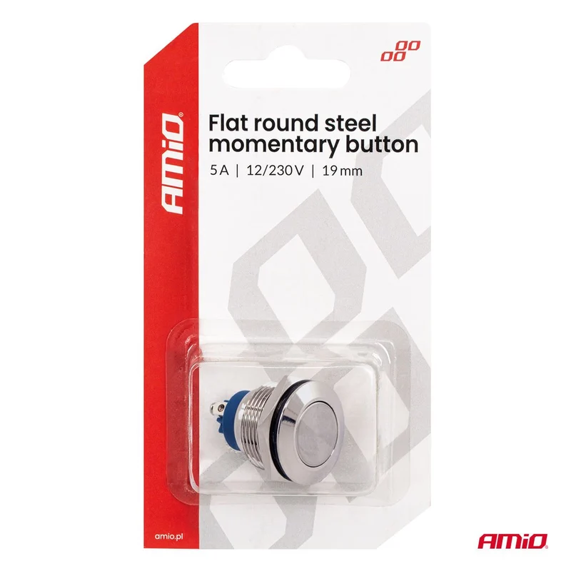 INTERRUPTEUR BOUTON PLAT ROND EN ACIER 19 MM 5 A 12/230V AMIO