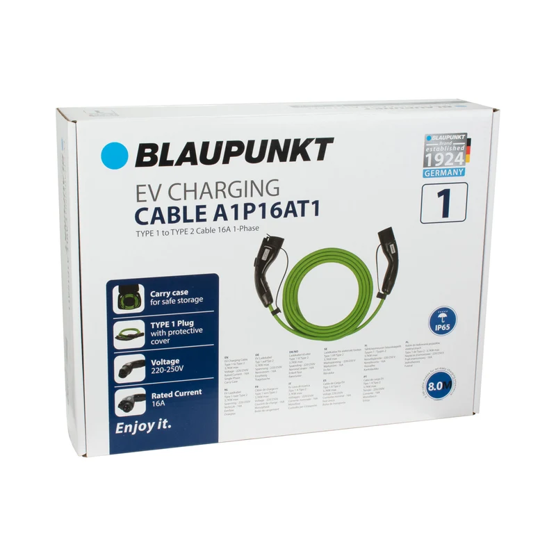 CABLE CHARGE VEHICULE ELECTRIQUE 16A MONOPHASE T1 >T2 A1P16AT1 N°1 BLAUPUNKT