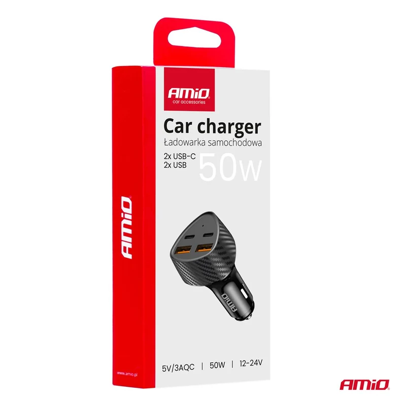 CHARGEUR ALLUME-CIGARE 50W 2xUSB-A + 2xUSB-C AMIO
