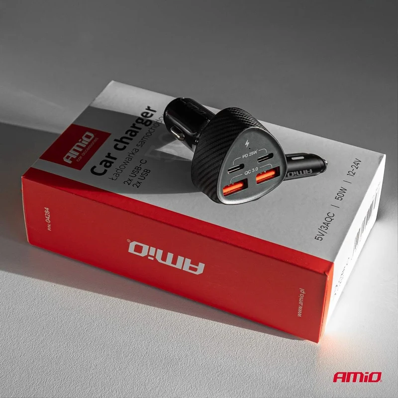 CHARGEUR ALLUME-CIGARE 50W 2xUSB-A + 2xUSB-C AMIO