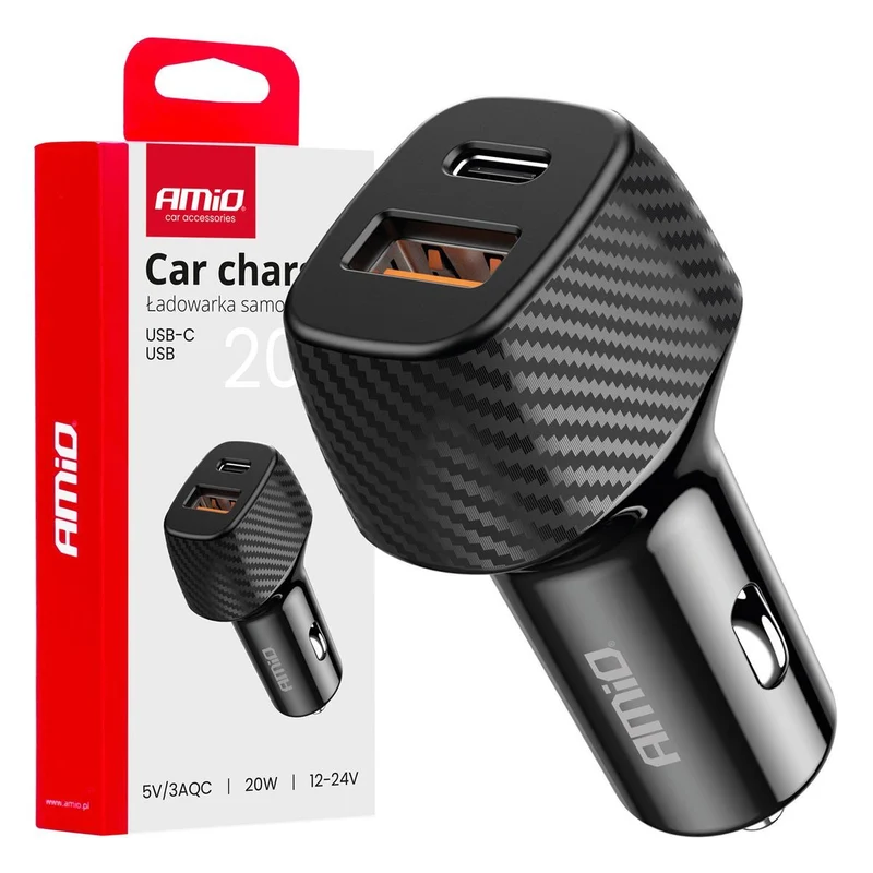 CHARGEUR ALLUME-CIGARE QC+PD 20W USB-A + USB-C AMIO