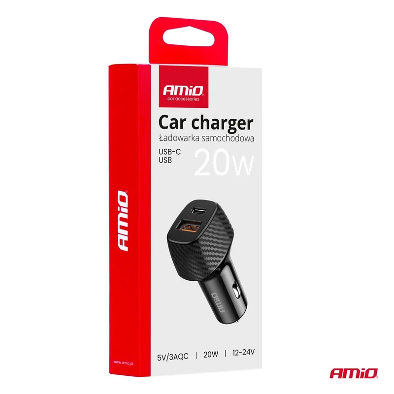 CHARGEUR ALLUME-CIGARE QC+PD 20W USB-A + USB-C AMIO