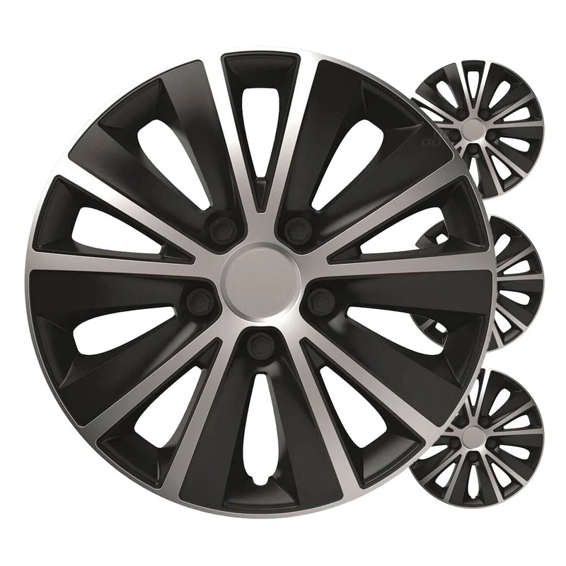 ENJOLIVEURS DE VOITURE 4PCS SET RAPIDE NOIR ET ARGENT 15" COLOR BOX