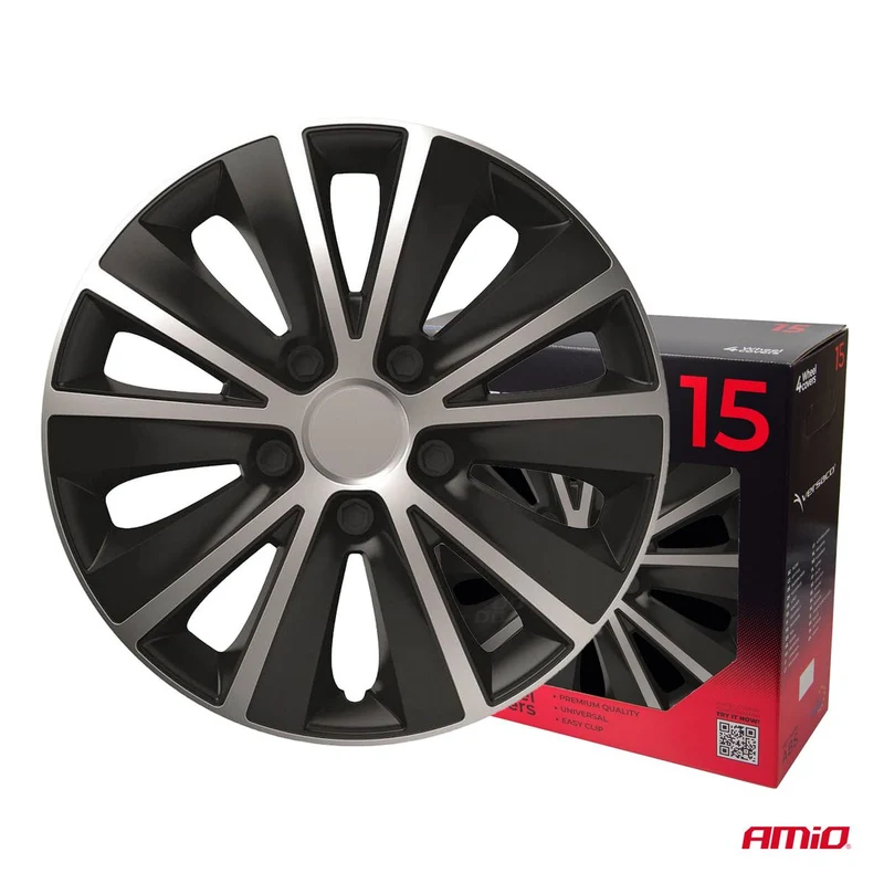 ENJOLIVEURS DE VOITURE 4PCS SET RAPIDE NOIR ET ARGENT 15" COLOR BOX