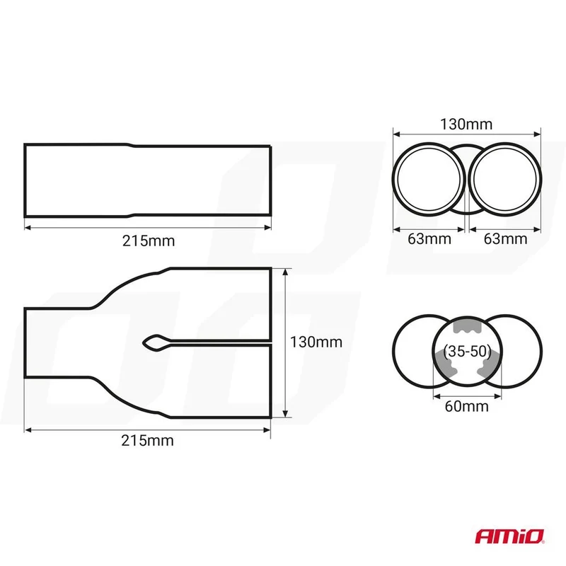 EMBOUT D'ECHAPPEMENT DOUBLE ACIER INOXYDABLE DIAM INT 35-50/ DIAM EXT 60-63MM