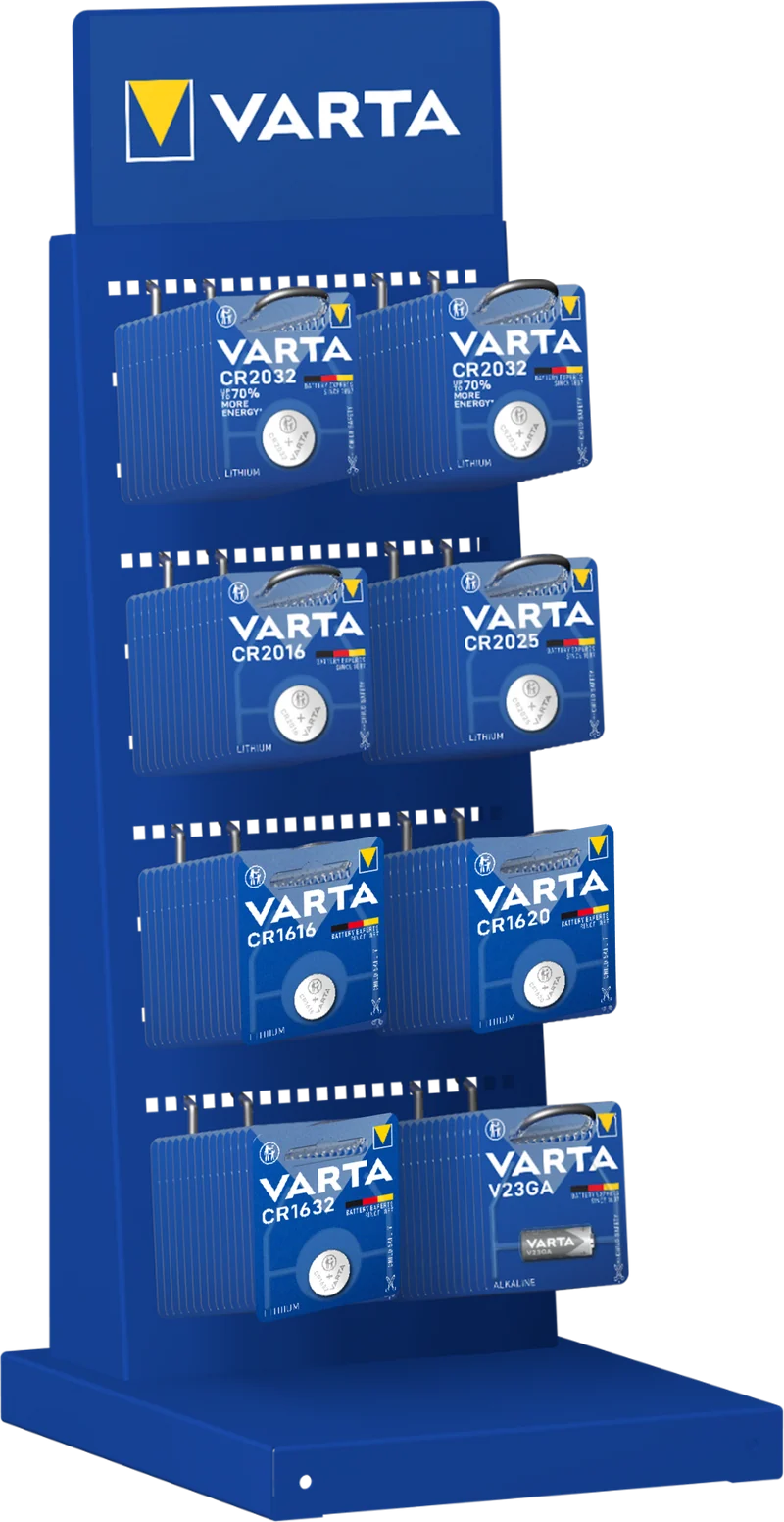 PRESENTOIR 8 BROCHES AVEC 100 BLISTERS PILES VARTA