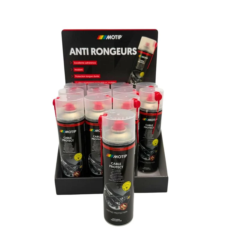 PRESENTOIR DE COMPTOIR 12 AEROSOLS ANTI-RONGEUR 500ML MOTIP