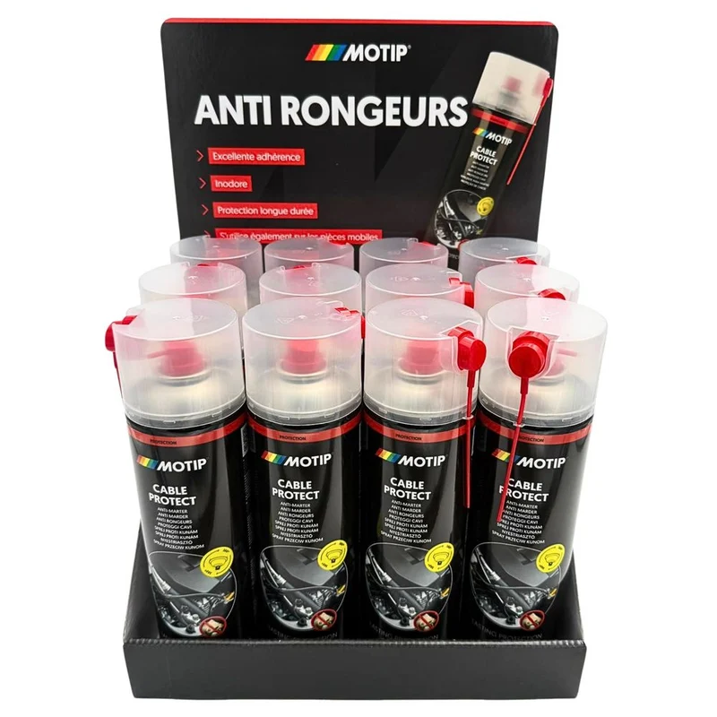 PRESENTOIR DE COMPTOIR 12 AEROSOLS ANTI-RONGEUR 500ML MOTIP