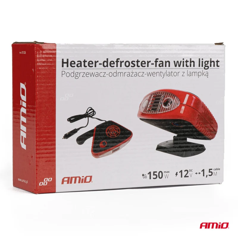 CHAUFFAGE DEGIVRANT/ VENTILATEUR AVEC POIGNEE ET LUMIERE 12V AMIO