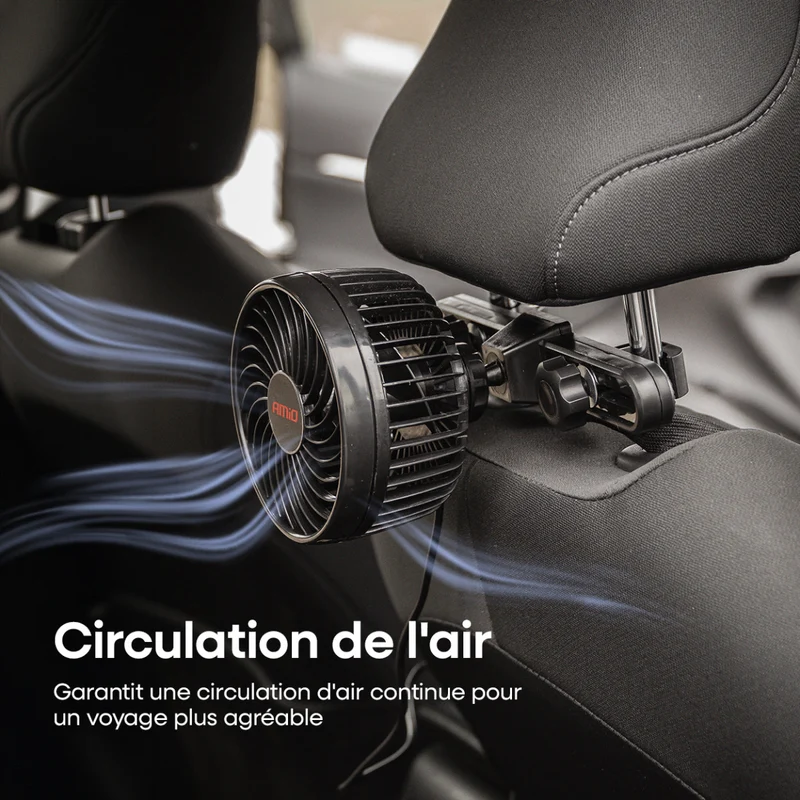VENTILATEUR 12V (DIAM 11,5CM) ORIENTABLE 2 VITESSES FIXATION APPUIE-TETE AMIO
