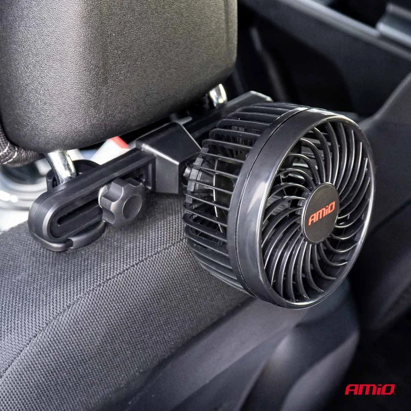 VENTILATEUR 12V (DIAM 11,5CM) ORIENTABLE 2 VITESSES FIXATION APPUIE-TETE AMIO