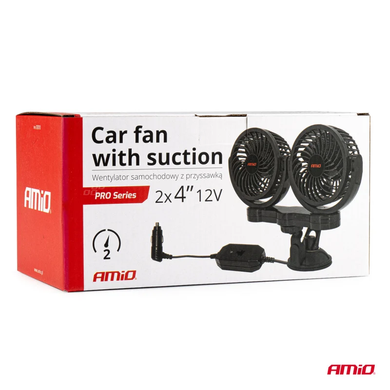 DOUBLE VENTILATEUR 12V DIAMETRE 10CM CHACUN ORIENTABLE SUR VENTOUSE AMIO