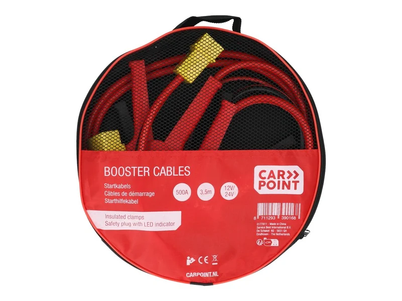CABLES DEMARRAGE AVEC PRISE SECURITE 500A 3,5M 6/12/24V (PINCES & POIGNEES ISOLEES) CARPOINT